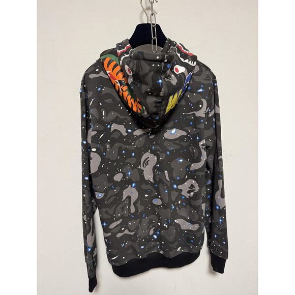 A Bathing Ape BAPE Shark Full Zip Hoodie Mens Large Black Gray Space Camo WGM - Picture 3 of 16